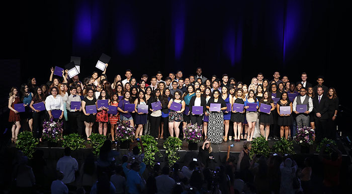 The 100 local high school students who received "Students Inspiring Students" scholarships gathered at GCU Arena.