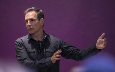 Todd McFarlane speaks to students Wednesday at the Colangelo College of Business. (Photo by Darryl Webb)