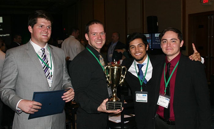 The members of the winning Stock Market Challenge college team from GCU were (from left) Brady Harrison, Ondrej Kohutiar, Anthony Holguin and Alec Holzer. (Photo courtesy of Dr. Ernie Scarbrough)