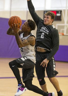 Joshua Braun (right) was voted the Western Athletic Conference Preseason Player of the Year, and his backcourt mate, DeWayne Russell (left), also figures to be one of the WAC's top players.
