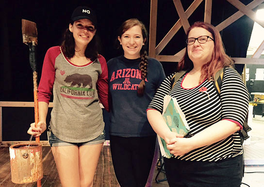 'Our Town' designers prepping for the play, from left, assistant stage manager Jennifer Lang, stage manager Jennifer Estrada and hair and makeup designer Madison Kesterson.