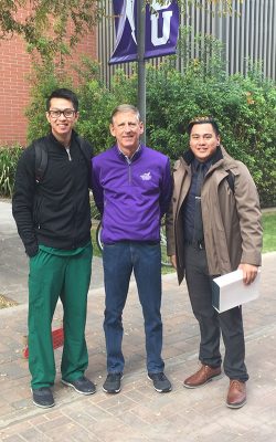 Left to right, Mikee Garcia with GCU President Brian Mueller and Vaugn Devera.