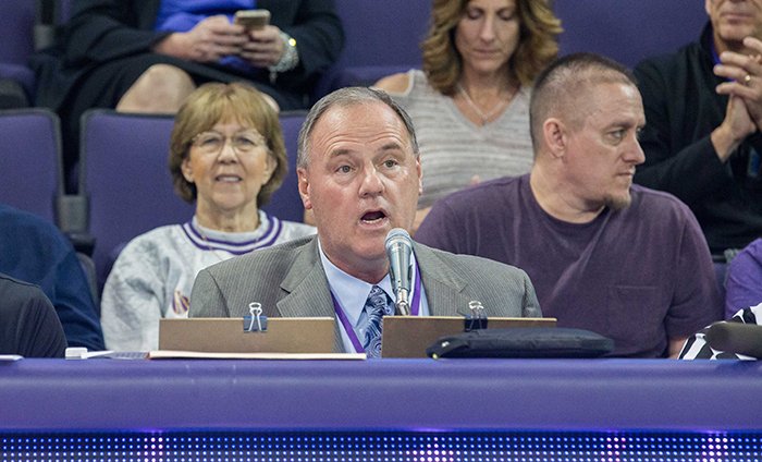 Paul Danuser loves being the public-address announcer at GCU men's basketball games, but he loves teaching even more. (Photo by Slaven Gujic)