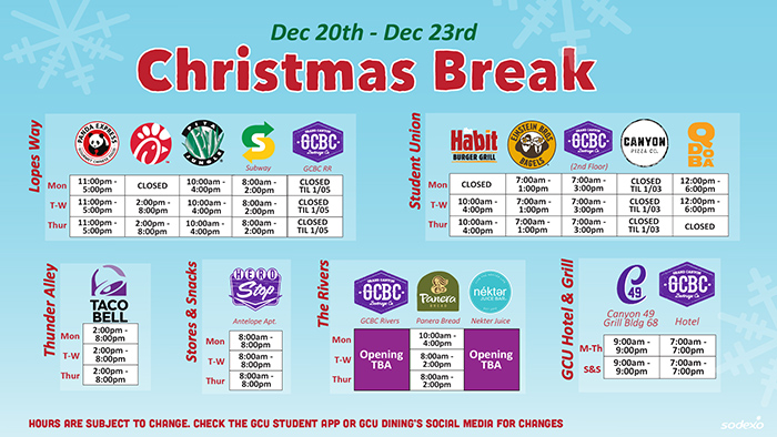 Campus food hours, Dec. 20-23 - GCU Today Campus food hours, Dec. 20-23 - GCU Today